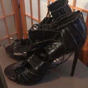 Patent Ankle Tie up pumps